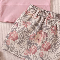 Girls Pink Sleeveless Polo Top With Floral Print Skirt Sets 2 pc. Sets