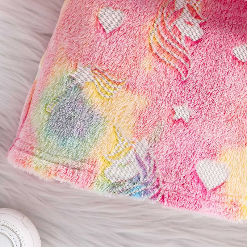 Girls Multicolor Self-Design Unicorn Patterns Fleece T-shirt Dress Casual Dresses