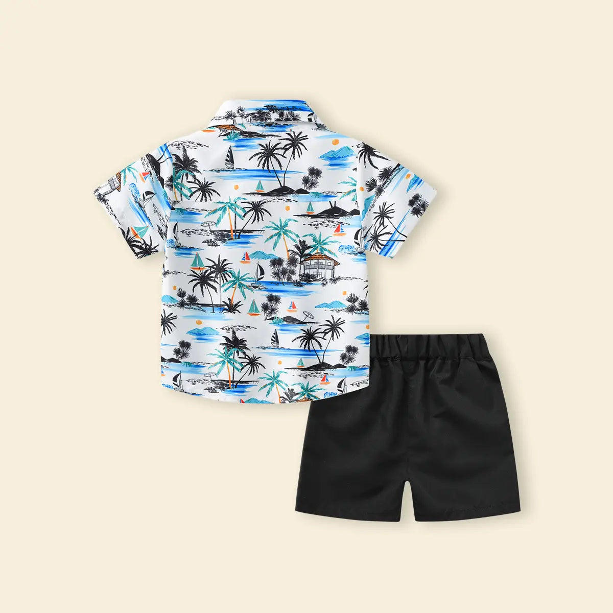 Boys White Tropical Print Short Sleeves Button-Down Shirt With Shorts Set Sets