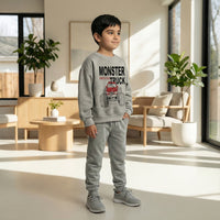 Boys Grey Monster Truck Graphics Round Neck Sweatshirt With Joggers Sets 2 pc. Sets
