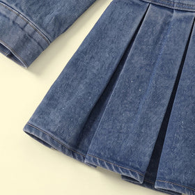 Girls Blue Denim Pleated A-line Dress Casual Dresses