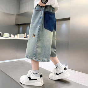 Boys Light Blue Graphic Print Denim Shorts Shorts