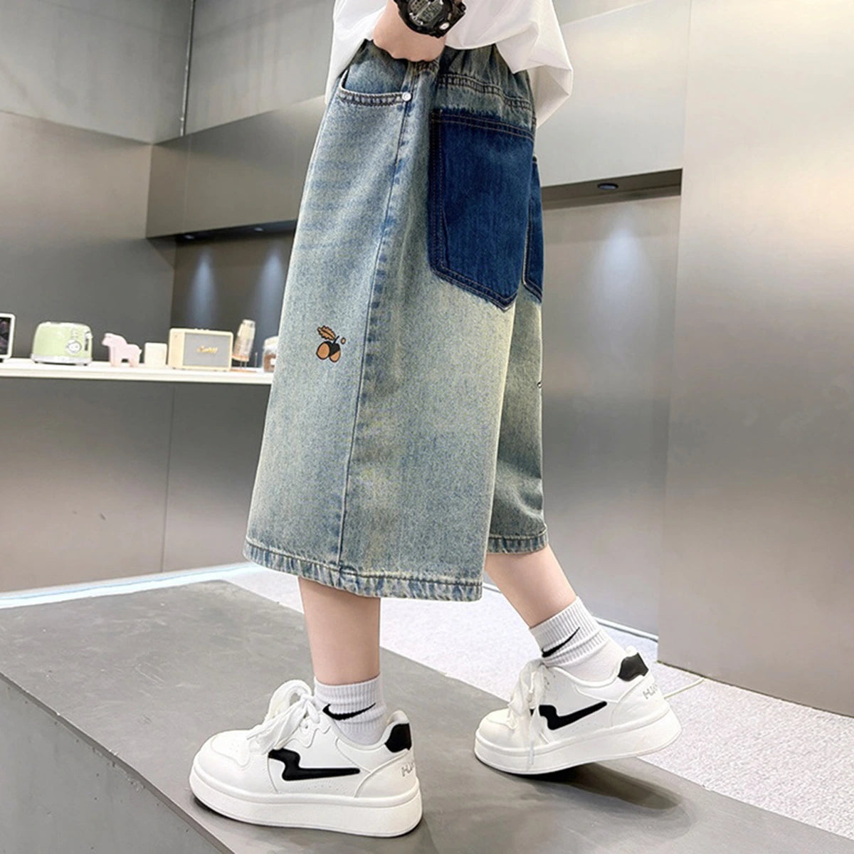 Boys Light Blue Graphic Print Denim Shorts Shorts