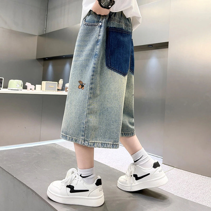 Boys Light Blue Graphic Print Denim Shorts Shorts