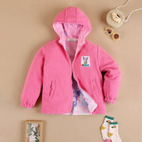 Girls Light Pink Kuromi Cartoon Printed Reversible Hooded Zipper Jacket Coats & Jackets