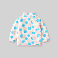 Girls Pink Fleece Zipper Jacket With Self Design Polka Dot Pattern Coats & Jackets