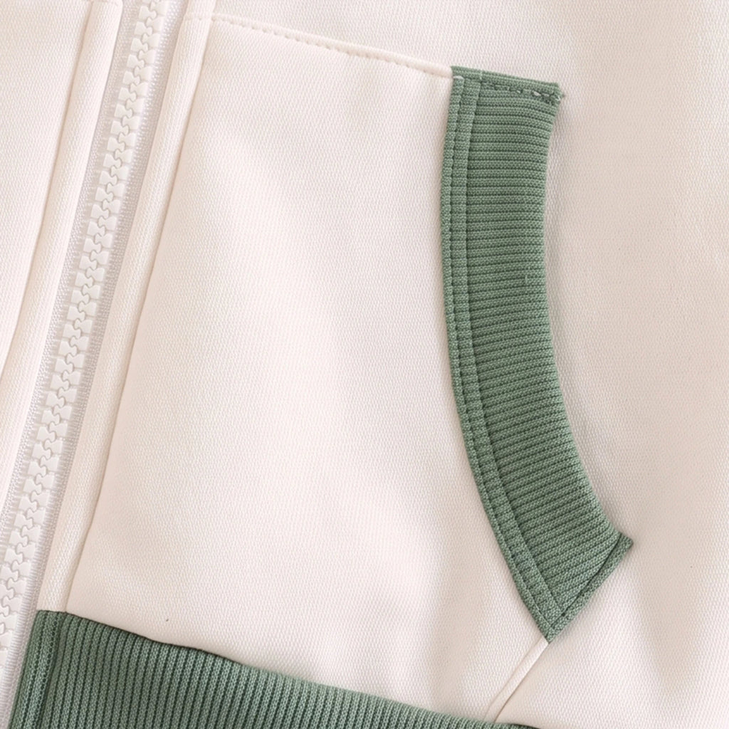 Boys Olive Green Colorblocked Zip-Up Hoodie Sweatshirts & Hoodies