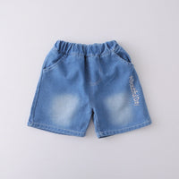 Boys Off White Typographic Print T-Shirt With Denim Shorts Set Sets