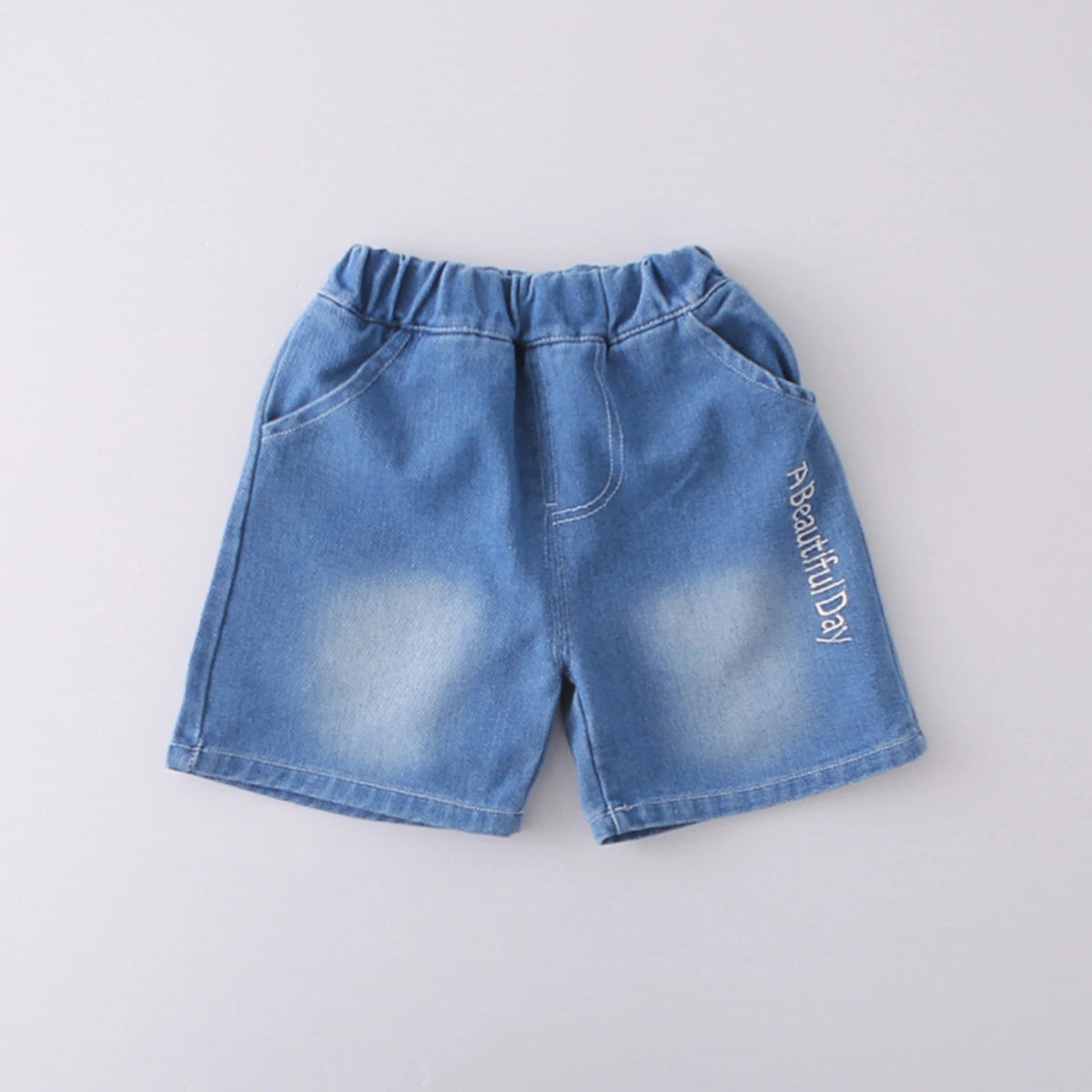 Boys Off White Typographic Print T-Shirt With Denim Shorts Set Sets