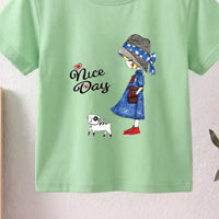 Girls Green Nice Day Typography Print Short Sleeve T-Shirt Tshirts