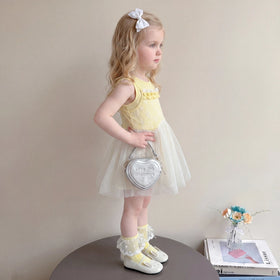 Girls Yellow Textured Sleeveless Fit & Flare Dress Casual Dresses