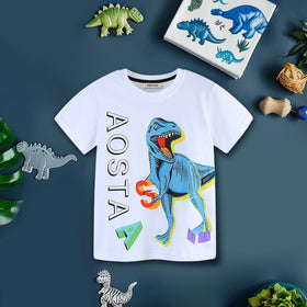 Boys Dinosaur Print Short Sleeves T-Shirt Tshirts White 1-2 Y 