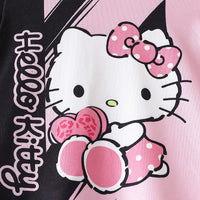 Girls Pink Cat Cartoon Printed Long Sleeves Fit & Flare Dress Casual Dresses