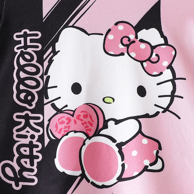 Girls Pink Cat Cartoon Printed Long Sleeves Fit & Flare Dress Casual Dresses