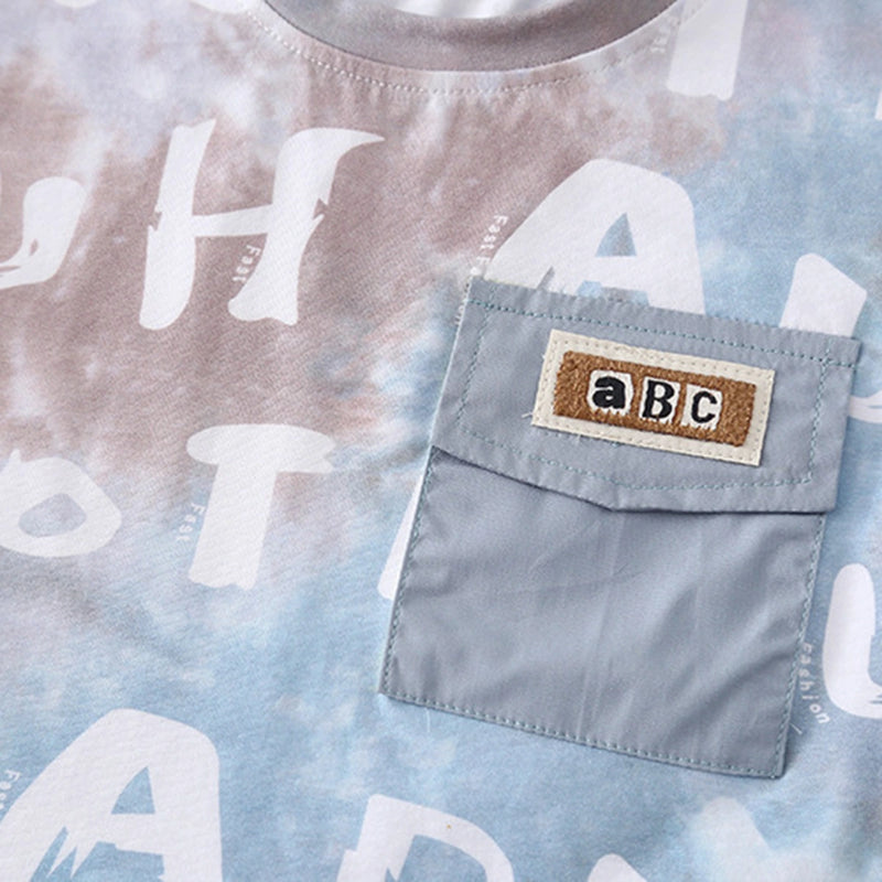 Boys Light Blue Typographic Printed Short Sleeve T-Shirt With Elasticated Shorts Sets 2 pc. Sets