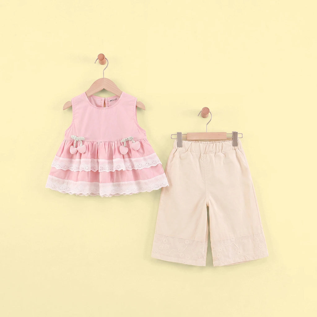 Girls Pink Cherry Applique Sleeveless Top with Pants Sets 2 pc. Sets Pink 1-2 Y