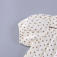 Girls White Polka Dot Printed Puff Sleeve Top With Denim Shorts Sets 2 pc. Sets