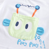 Boys White Graphic Patch Pocket Short Sleeves T-Shirt With Denim Pants Set 2 pc. Sets