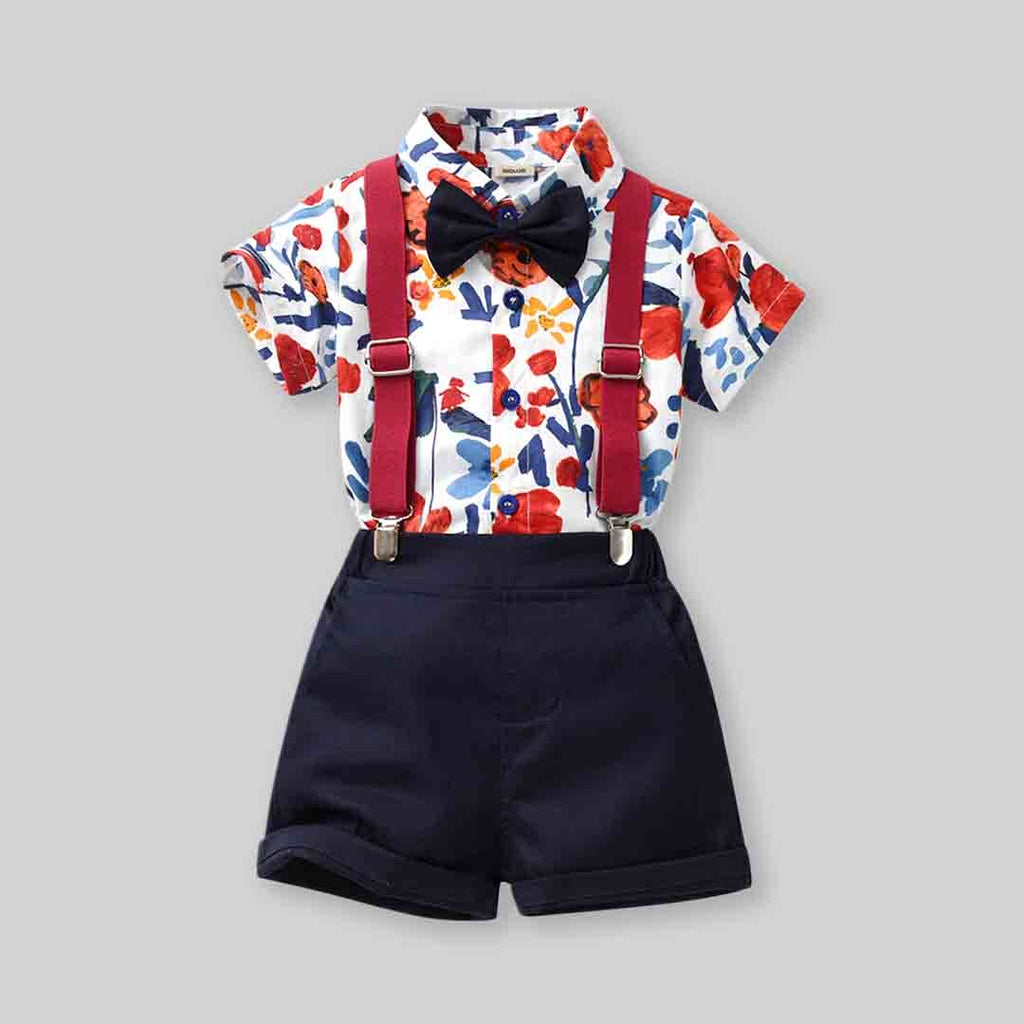 Boys Printed Shirt With Bow & Shorts Set Sets Navy Blue 1-2 Y 