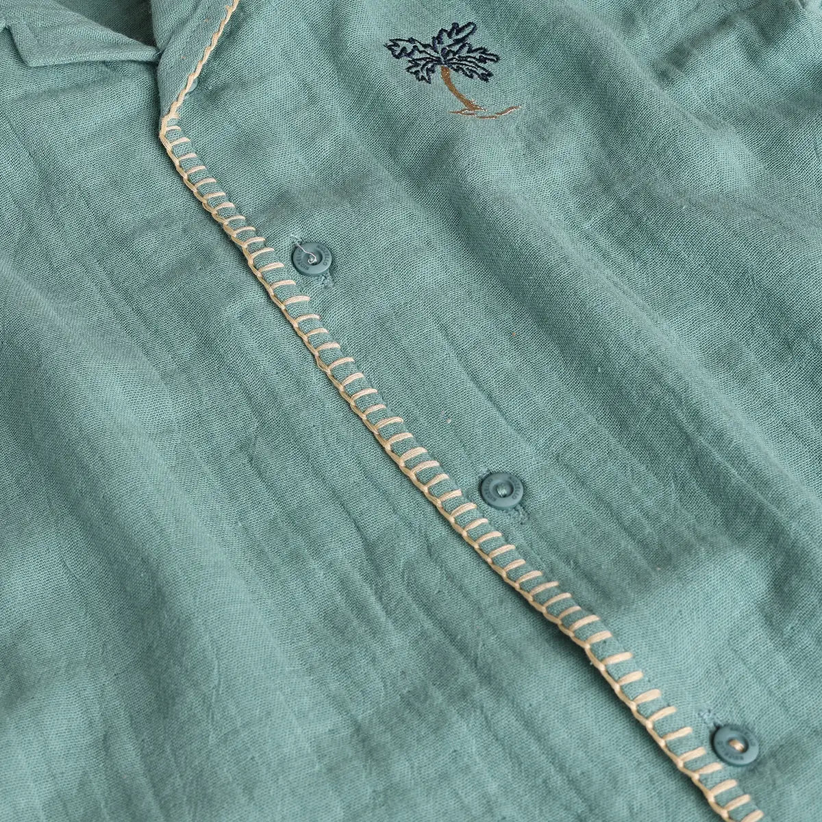 Boys Green Embroidered Shirt With Cargo Pocket Shorts Sets 2 pc. Sets