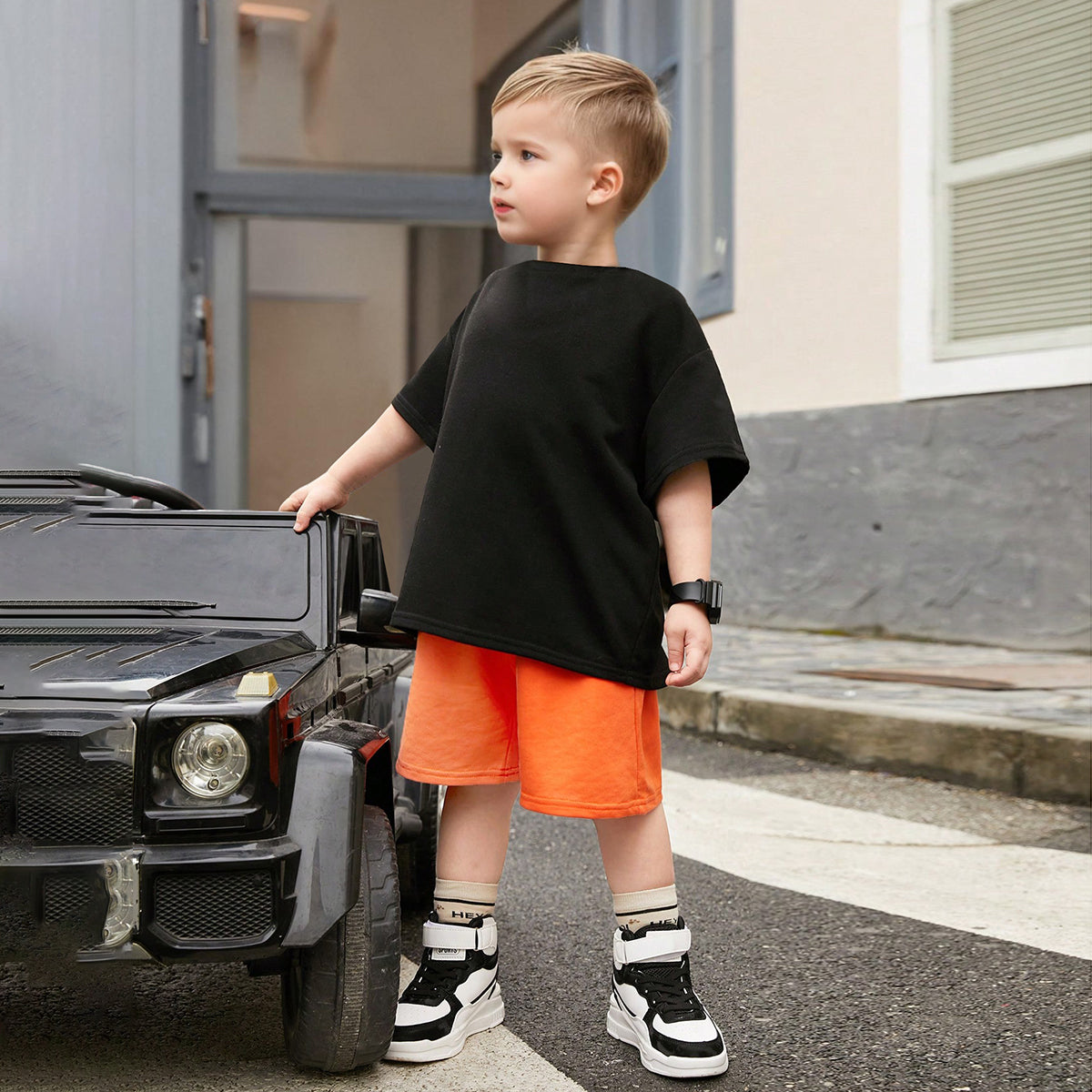 Boys Black Back Typographic Printed T-Shirt With Shorts Set 2 pc. Sets