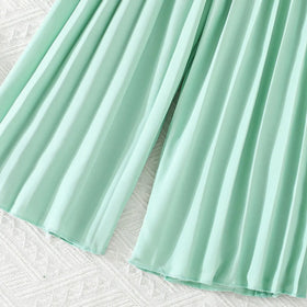 Girls Mint Green Sleeveless Blazer Top With Pleated Flared Pant Co-ord Sets Sets