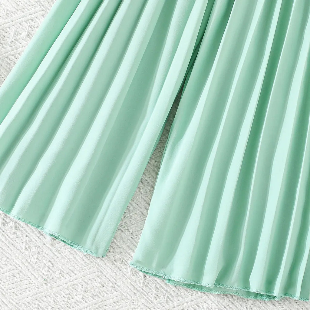Girls Mint Green Sleeveless Blazer Top With Pleated Flared Pant Co-ord Sets Sets
