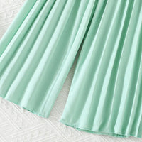 Girls Mint Green Sleeveless Blazer Top With Pleated Flared Pant Co-ord Sets Sets