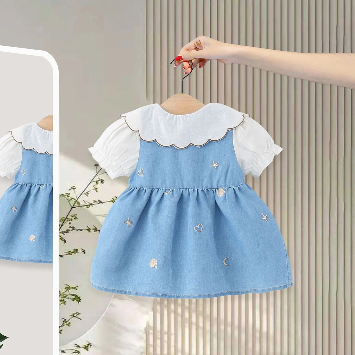 Girls Light Blue Embroidered Fit & Flare Dress Casual Dresses