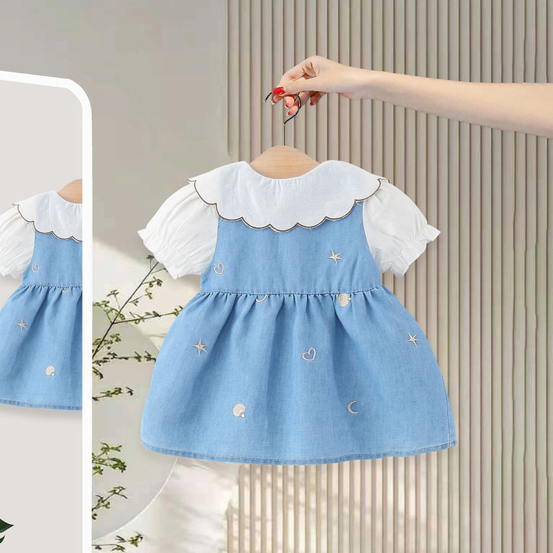 Girls Light Blue Embroidered Fit & Flare Dress Casual Dresses