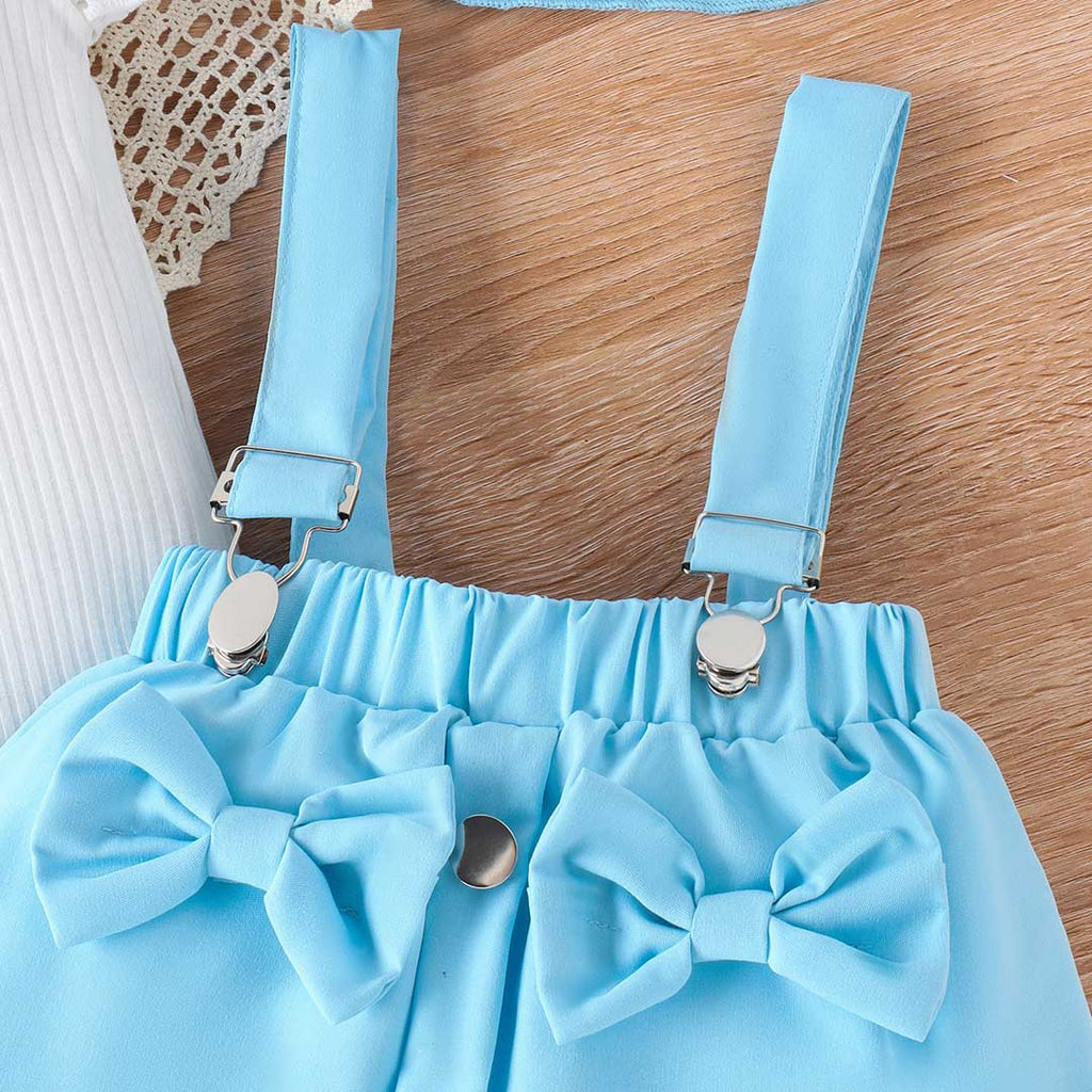 Girls Flared Sleeve Top With Suspender Skirt & Hat Set Sets   