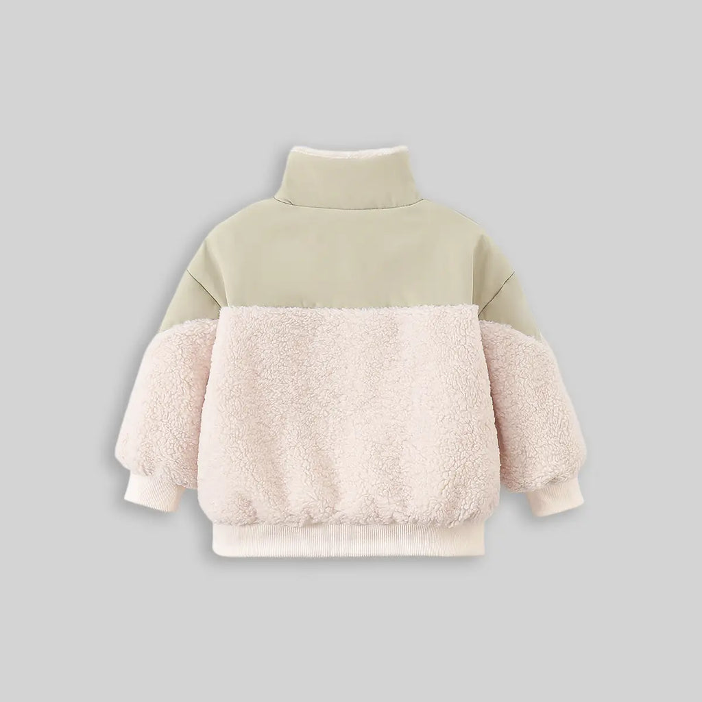 Boys Beige Color-blocked Jacket With High Neck Coats & Jackets
