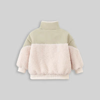 Boys Beige Color-blocked Jacket With High Neck Coats & Jackets