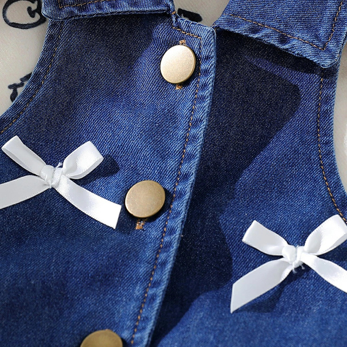 Girls Blue Denim Bow Applique Top & Tiered Skirts Co-ord Sets Sets