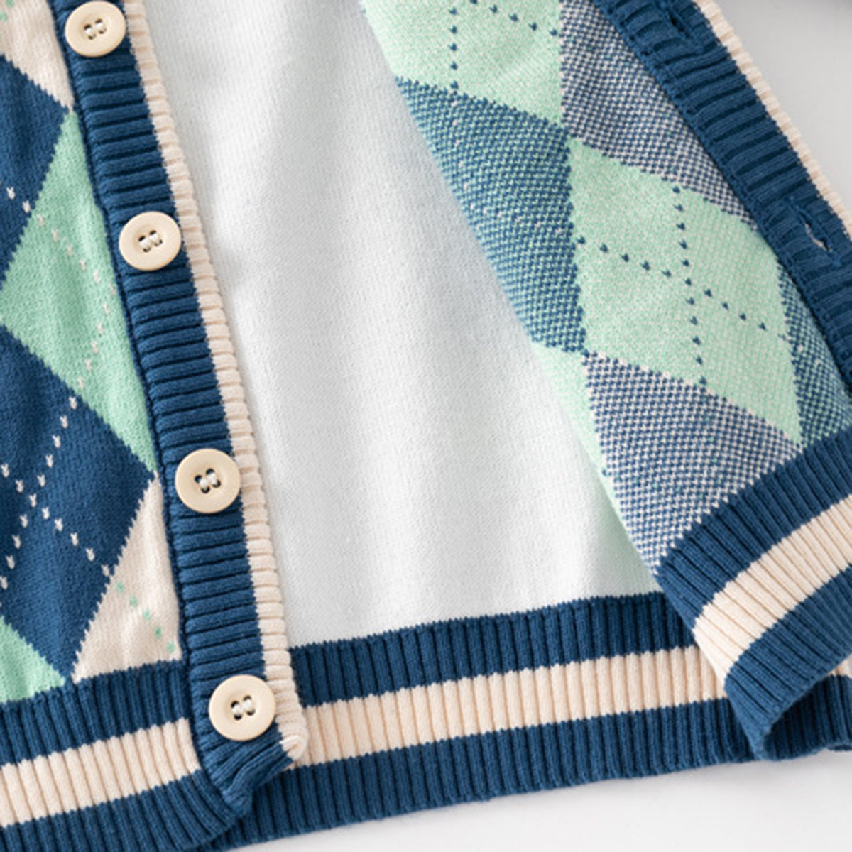 Boys Multicolor Cardigan With Self-design Diamond Patterns Sweaters & Cardigans