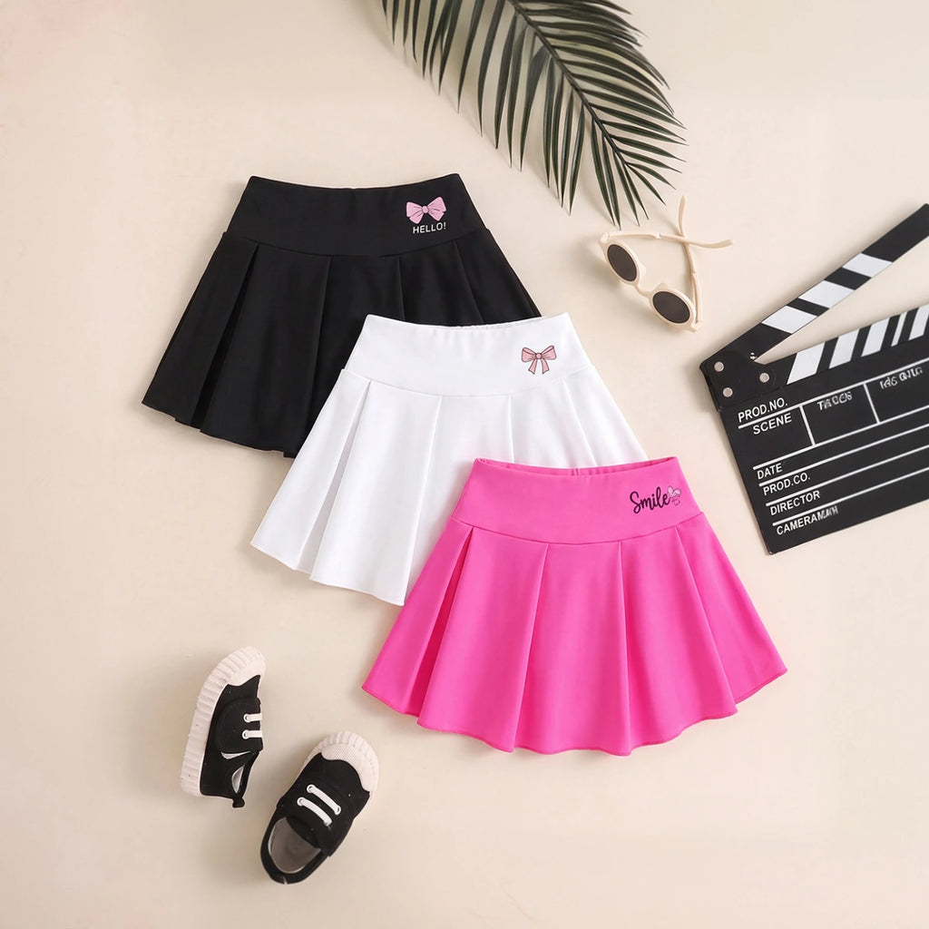 Girls Multicolor Bow Print Pleated Skorts Pack Of 3 Skirts Multicolor 7-8 Y