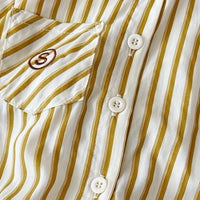 Girls Beige Stripes Short Sleeves Shirt With Skorts Set Sets