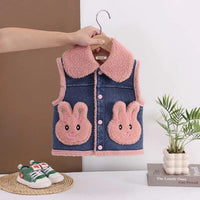 Girls Trendy Sleeveless Denim Jacket with Pink Fleece Lining & Bunny Applique Coats & Jackets Pink 1-2 Y