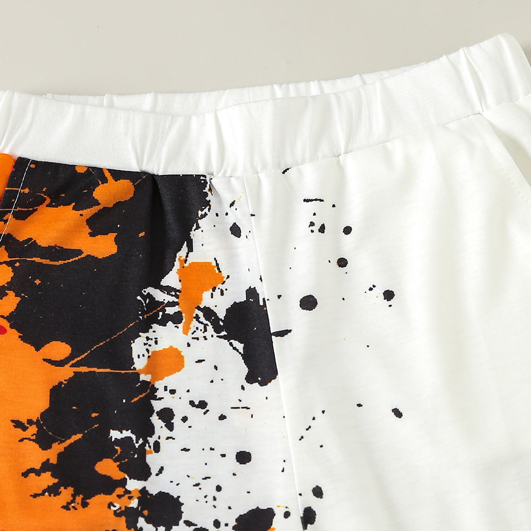 Boys Orange Abstract Print Short Sleeve T-Shirt With Elasticated Shorts Set 2 pc. Sets