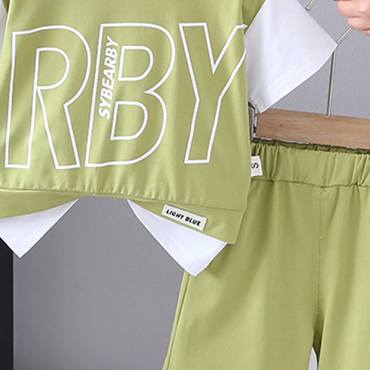 Boys Green Colorblocked Typographic Printed T-Shirt With Shorts Set 2 pc. Sets