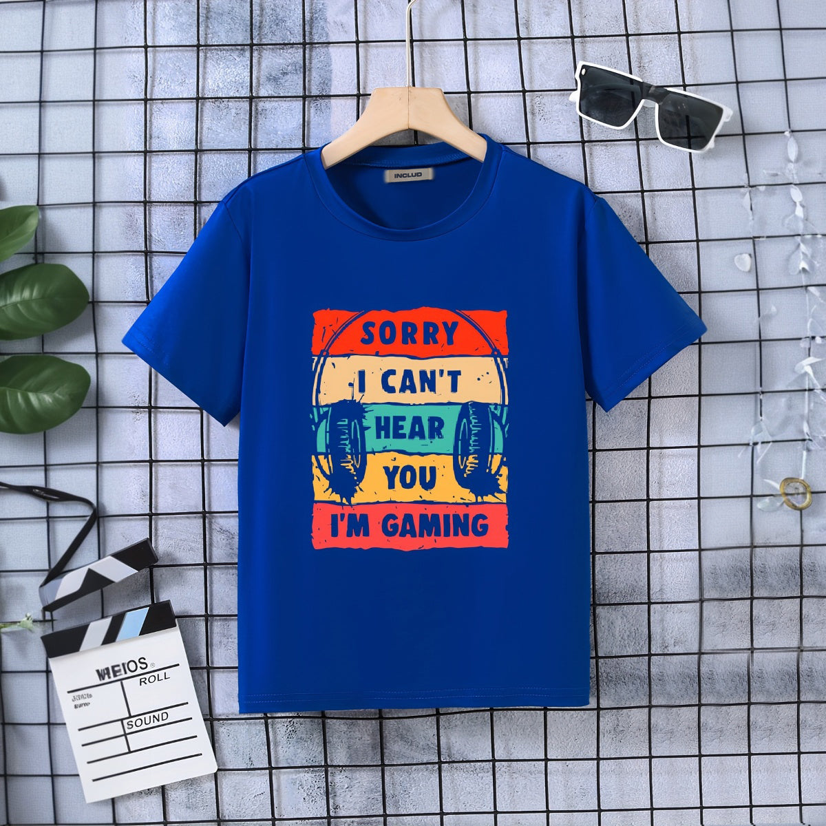 Boys Blue Headphone Graphic Short Sleeves T-Shirt Tshirts Blue 5-6 Y