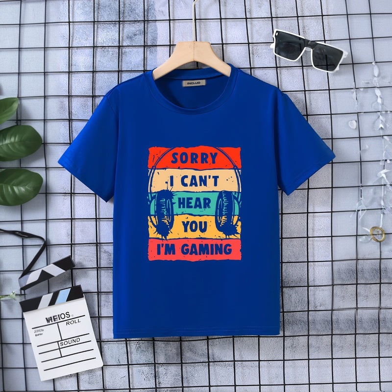 Boys Blue Headphone Graphic Short Sleeves T-Shirt Tshirts Blue 5-6 Y
