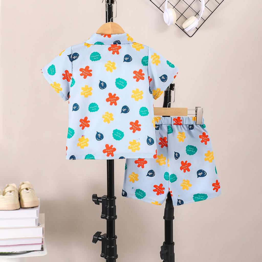 Boys Blue Short Sleeve Printed Shirt With Short Set 2 pc. Sets