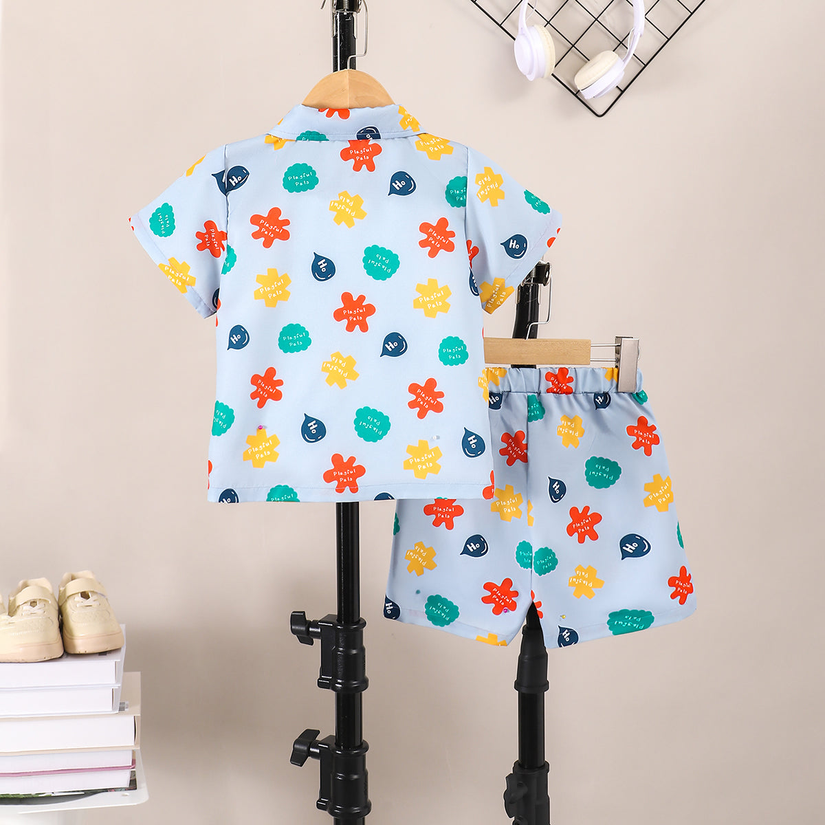 Boys Blue Short Sleeve Printed Shirt With Short Set 2 pc. Sets