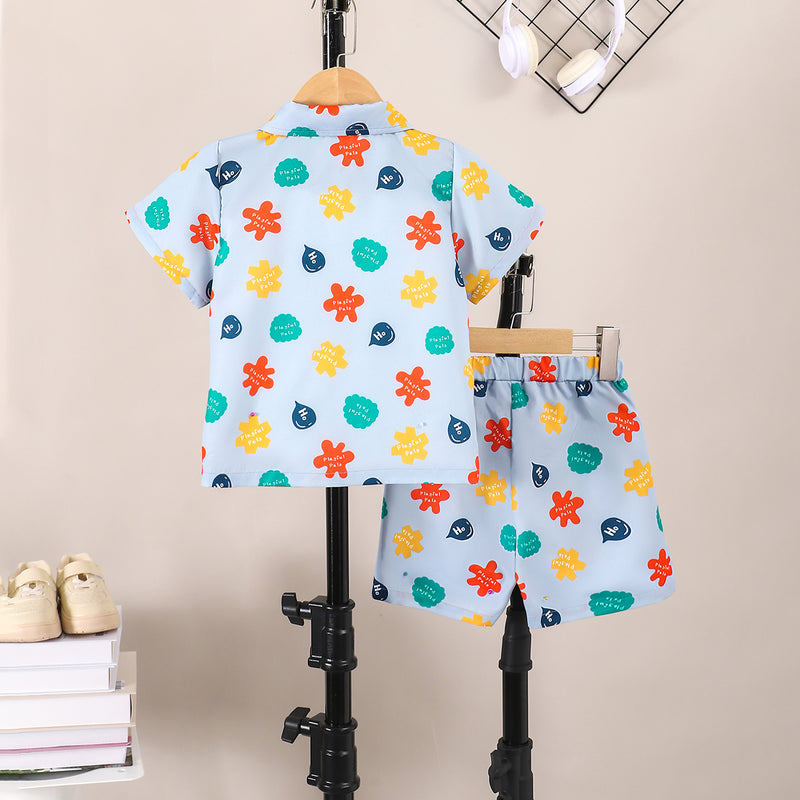 Boys Blue Short Sleeve Printed Shirt With Short Set 2 pc. Sets
