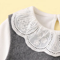 Girls Grey Textured Vest & Pants With Eyelet Collar Top Sets Sets