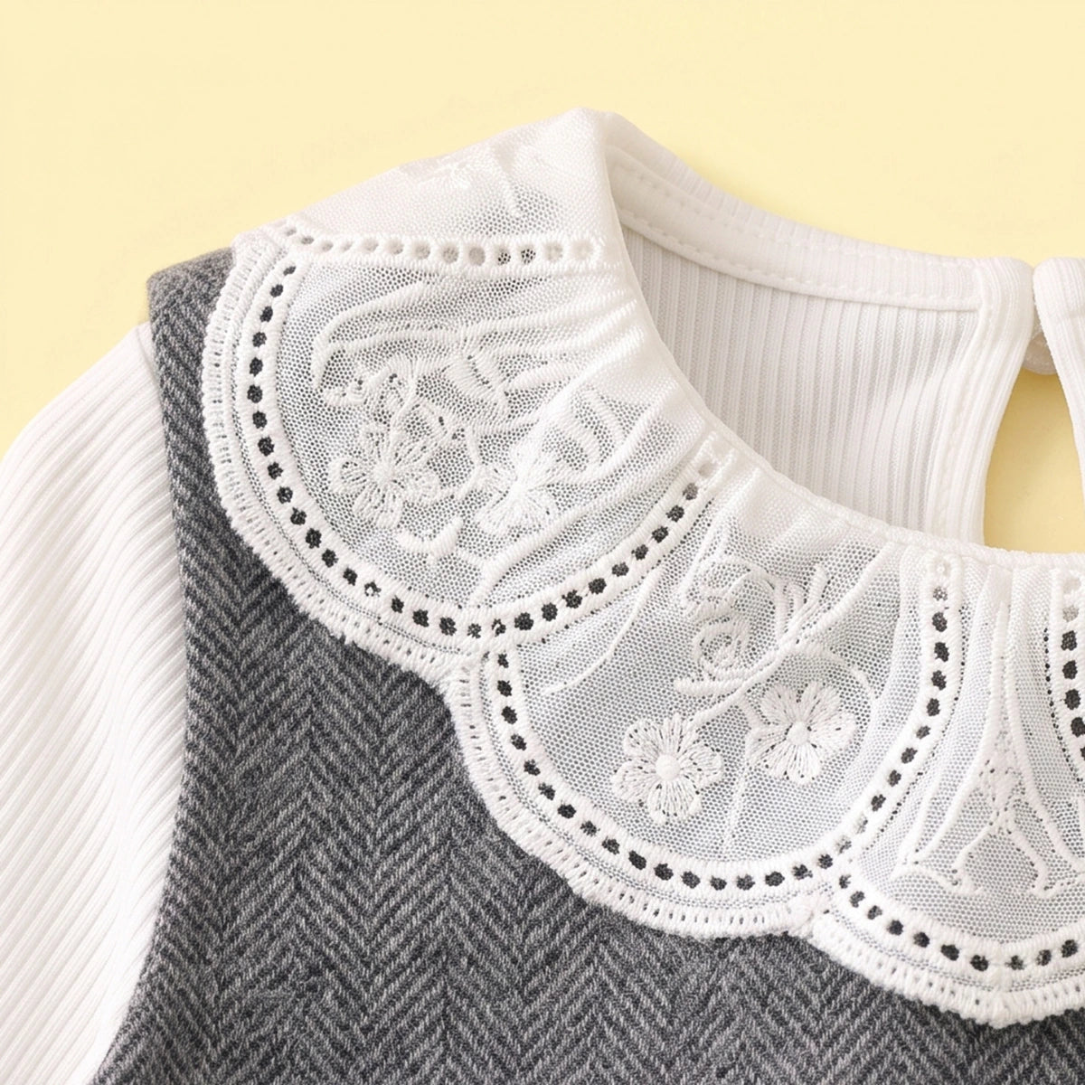 Girls Grey Textured Vest & Pants With Eyelet Collar Top Sets Sets