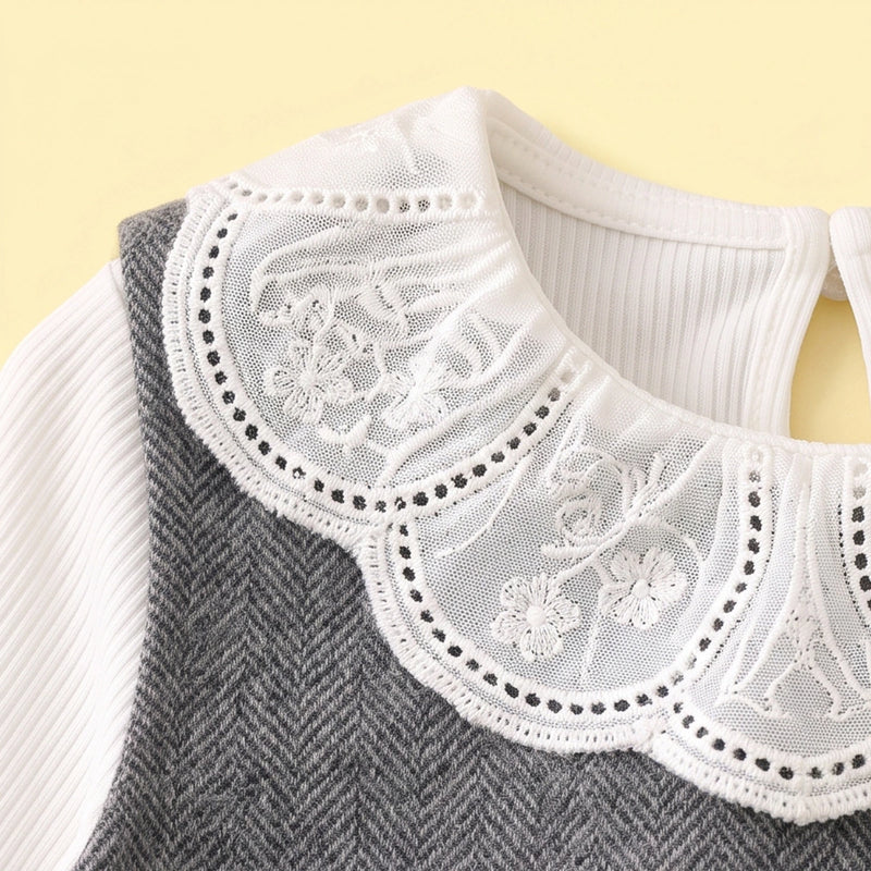 Girls Grey Textured Vest & Pants With Eyelet Collar Top Sets Sets