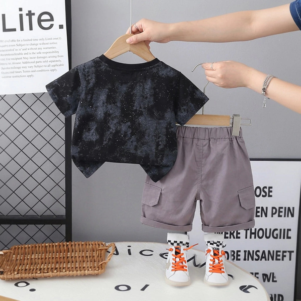 Boys Black Bear Graphic Printed Short Sleeve T-Shirt With Cargo Shorts Sets 2 pc. Sets
