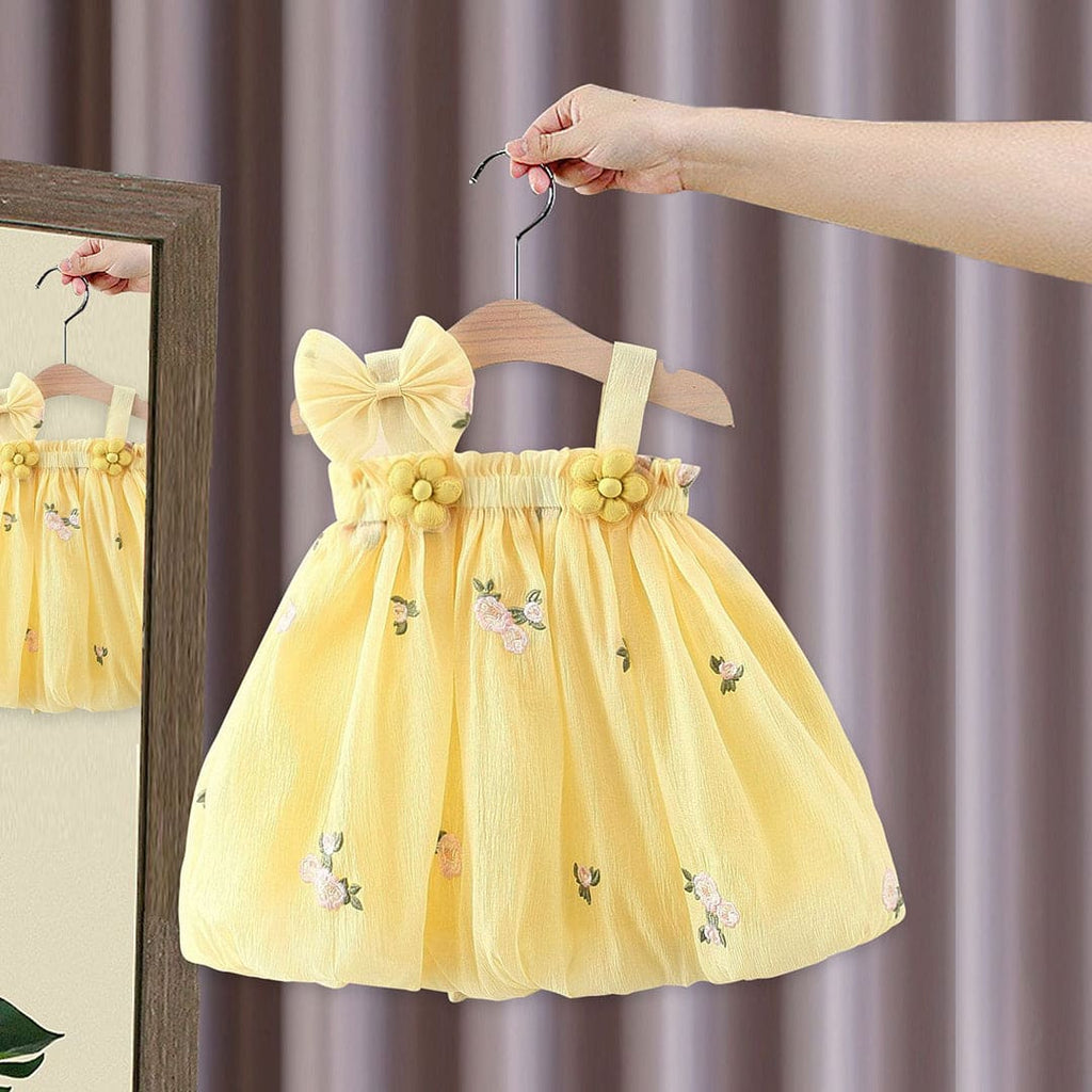 Girls Floral Embroidery Sleeveless Dress Casual Dresses Yellow 1-2 Y 